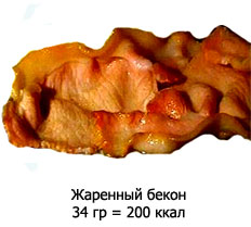 Жаренный бекон 34 гр = 200 ккал