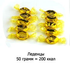 Леденцы 50 гр = 200 ккал