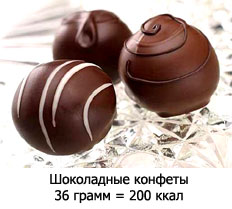 Шоколадные конфеты 36 гр = 200 ккал