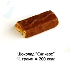 Шоколад Сникерс 41 гр = 200 ккал