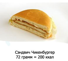 Сэндвич Чикенбургер 72 гр = 200 ккал