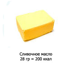 Сливочное масло 28 гр = 200 ккал