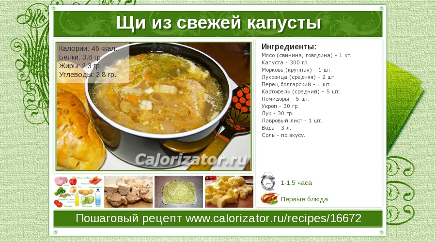щи из свежей капусты на курином бульоне калории щи из свежей капусты на курином бульоне калории