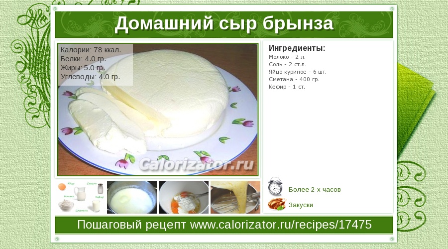 Калорийность домашнего сыра из молока Калорийность домашнего сыра из молока