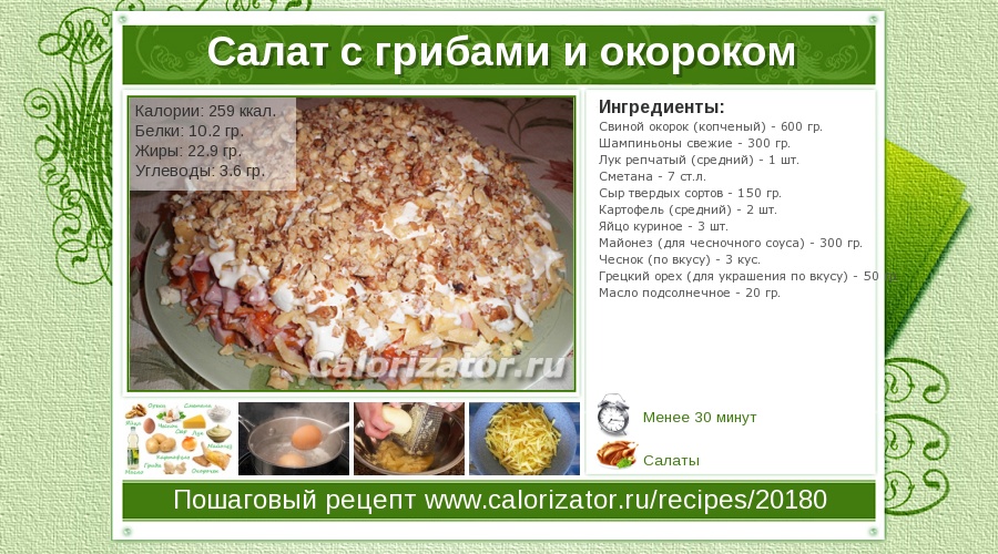 Рецепт салат из копченого окорочка Рецепт салат из копченого окорочка