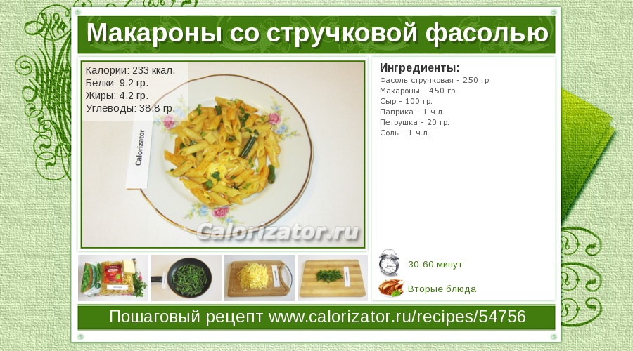 Фасоль калорийность рецепт