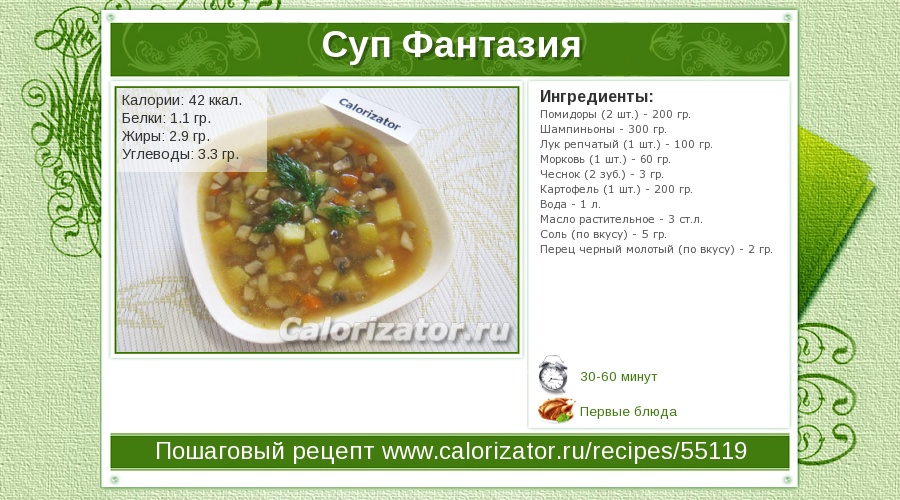 Калории блюда рецепты