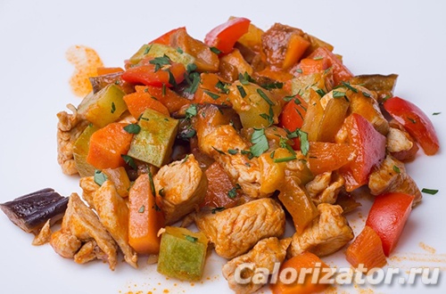 Баклажановое рагу с отварной курицей по Дюкану Баклажановое рагу с отварной курицей по Дюкану