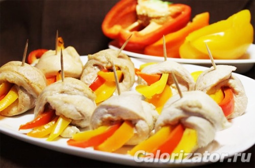 Куриные рулеты с перцем Куриные рулеты с перцем
