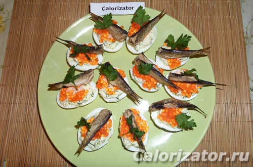 Фаршированные яйца с красной икрой Фаршированные яйца с красной икрой
