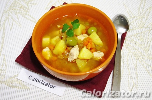 Томатный суп с курицей и оливками Томатный суп с курицей и оливками