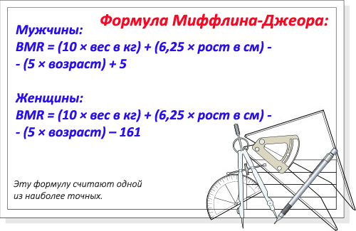 Расчет базового расхода калорий по формуле Миффлина-Джеора