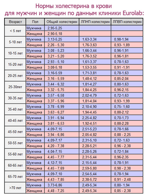 Нормы количества холестерина в крови