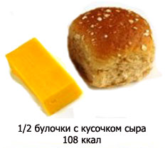 половинка поджаренной булочки с кусочком сыра - 108 ккал